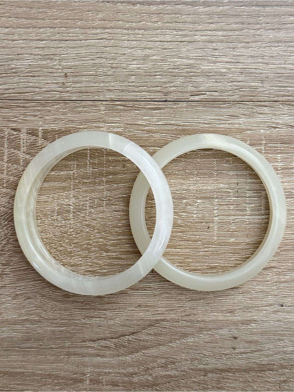 Milky White Translucent Bangle Bracelets Stackable Pair - Picture 3 of 4